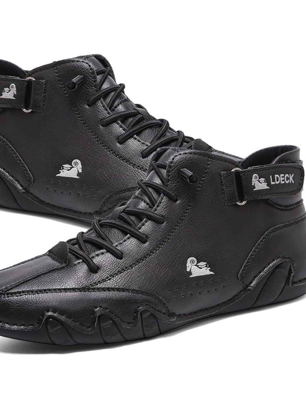 Ldeck Men's Black Lace-Up High-Top Leather Sneakers